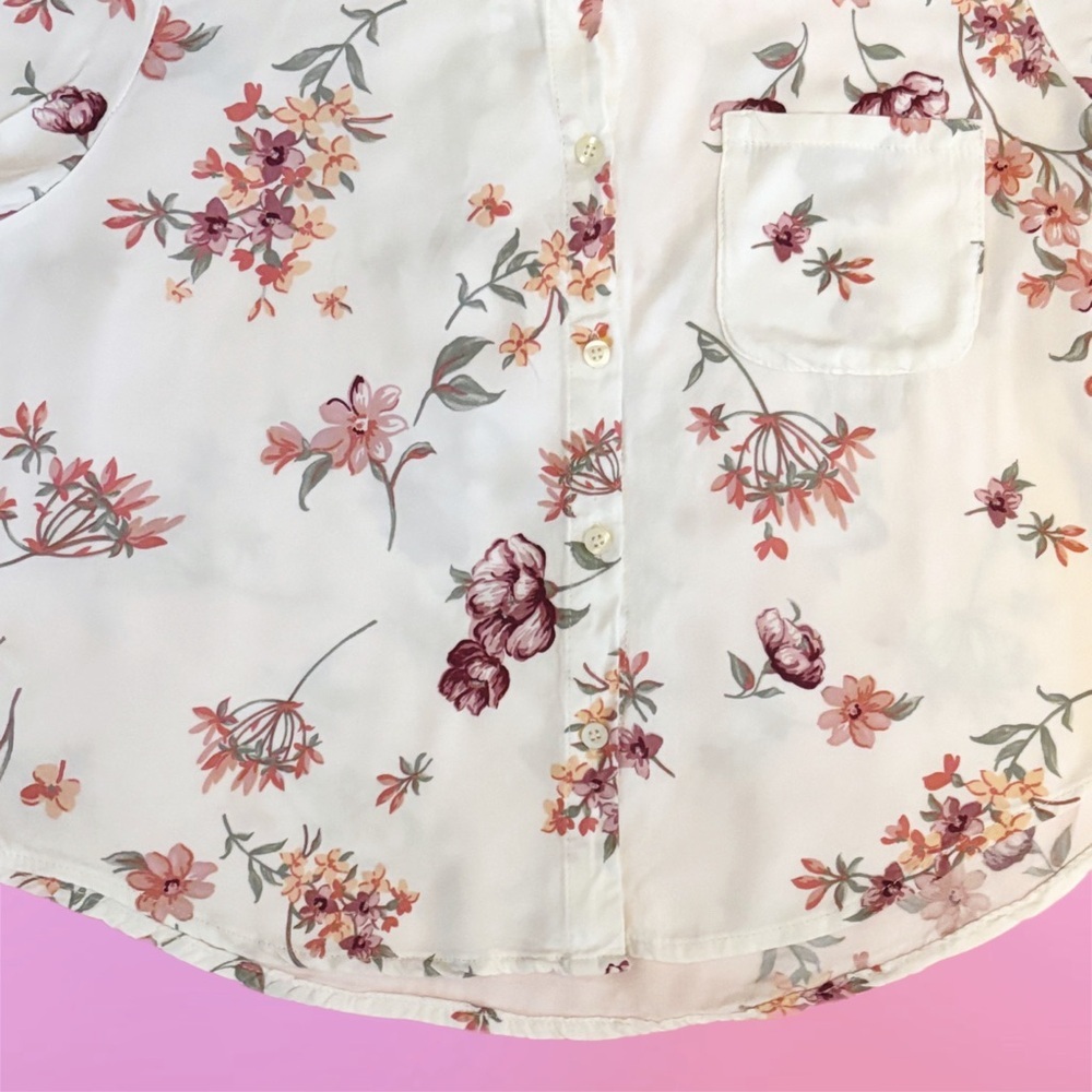 Brandy Melville Preppy White  Floral Button-Down Collared Blouse Shirt - Picture 6 of 11